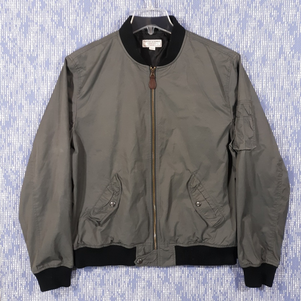 Wallace & Barnes Jacket Mens L Gray Bomber Nylon Blend Full Zip